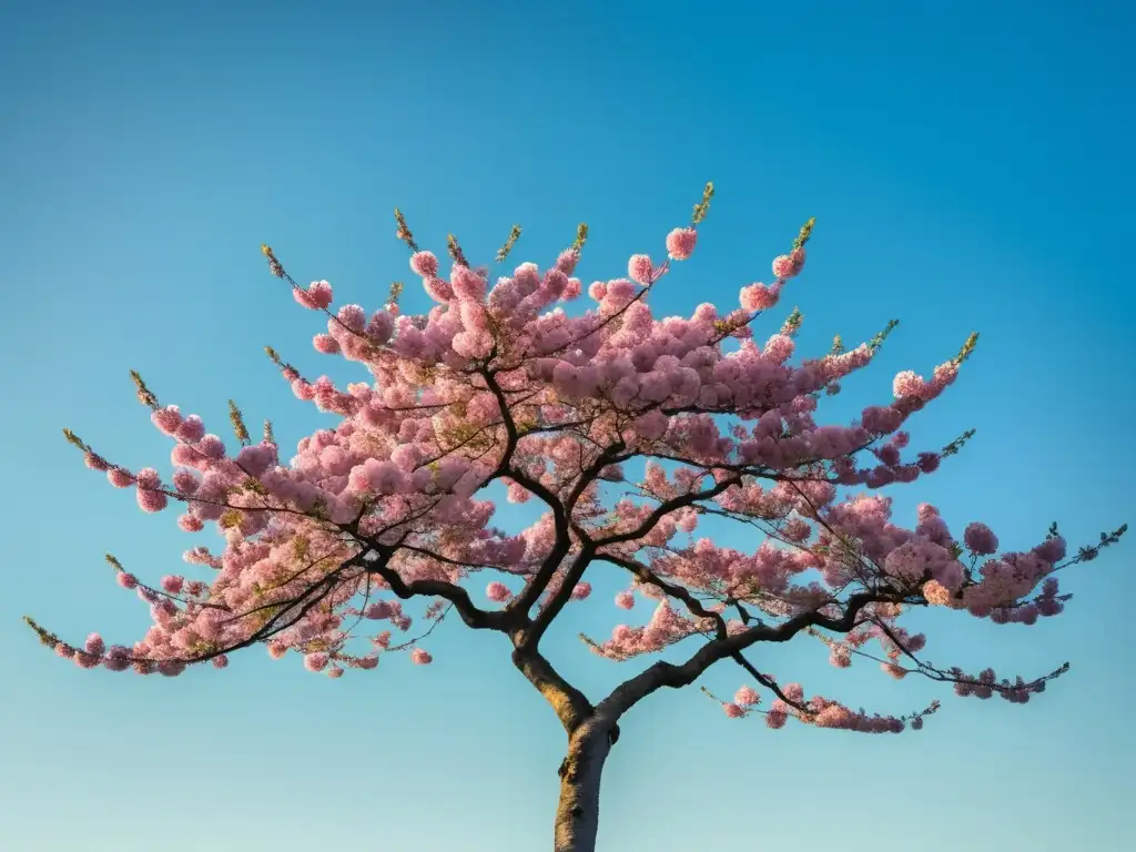 Fiesta de la Cereza en Japón: árbol de sakura en flor, colores vibrantes, cielo azul sereno