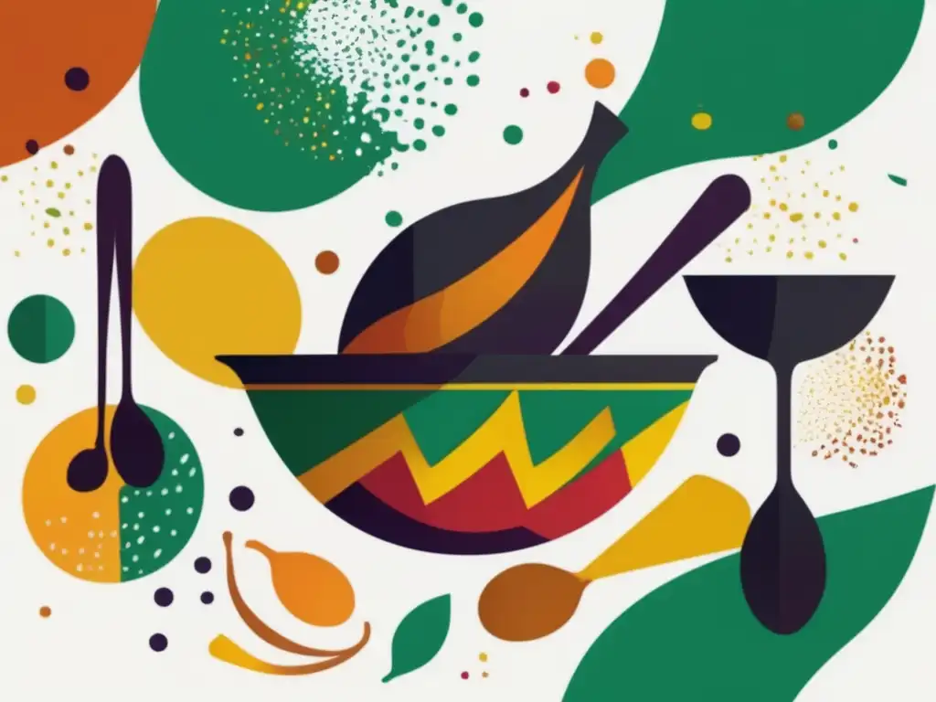 Arte culinario africano: vibrante y abstracto, reflejando la diversidad y movimiento de la cocina africana