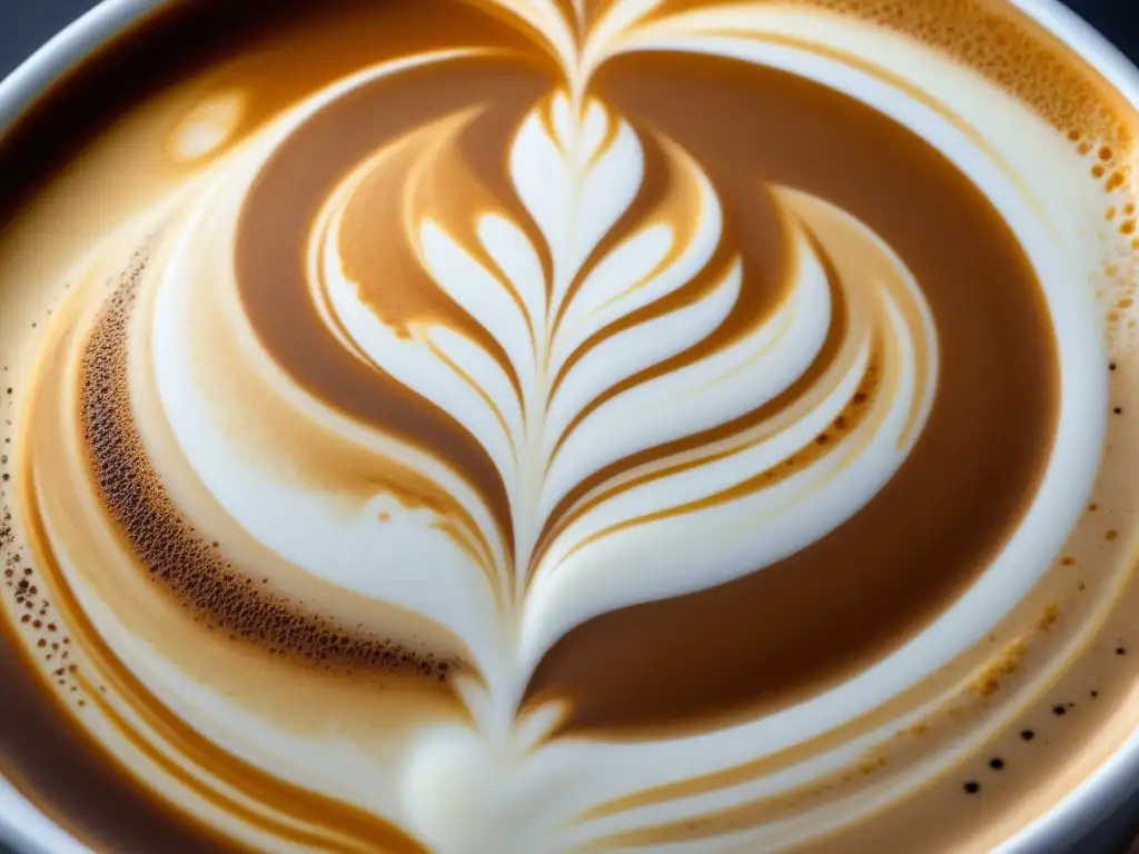 Arte latte detallado en 8k que resalta la experiencia del barista en un café exquisito