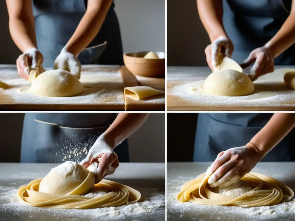 Preparaciones de Pastas Caseras: Técnicas y Recetas Italianas - Manos expertas en el arte de hacer pasta, amasando y trabajando la masa con precisión y destreza