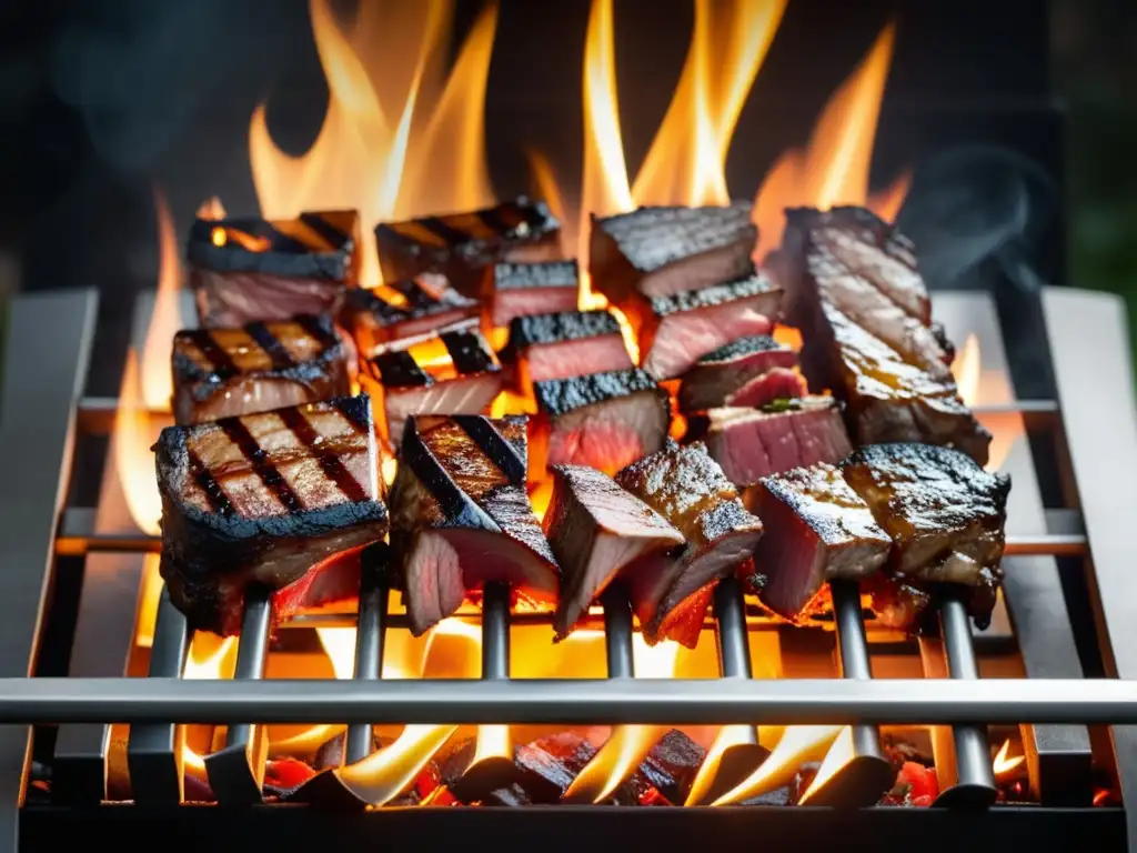 Barbacoa con cortes de carne en patrón artístico