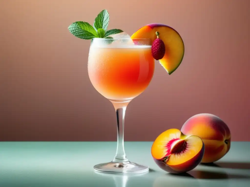 Cóctel Bellini en vaso de cristal con colorido y refrescante aspecto