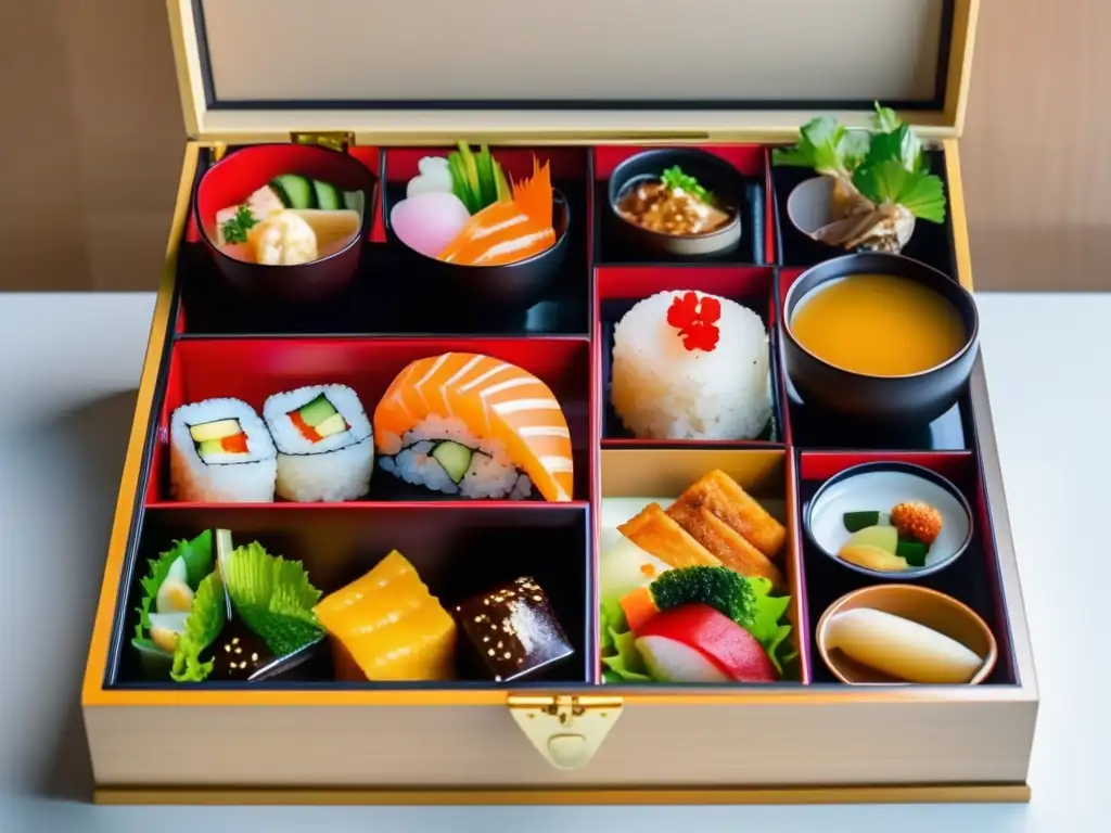 Deliciosos platos tradicionales japoneses en una exquisita y vibrante bento box