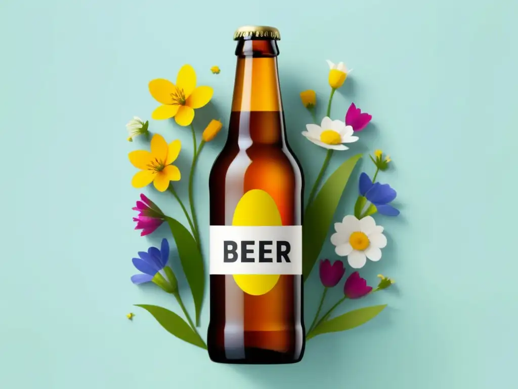 Cervezas de temporada: Sabores primaverales con botella minimalista y flores vibrantes