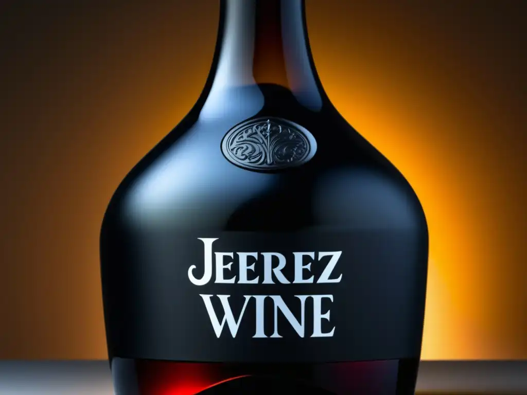 Una elegante botella de vino de Jerez en 8K con diseño minimalista y abstracto