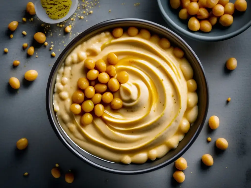 Delicioso hummus con garbanzos tostados y aceite de oliva - El Mundo del Hummus: Una Profunda Inmersión en este Clásico del Oriente Medio