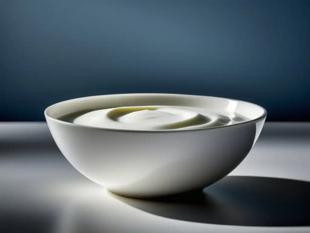 Yogur griego cremoso en un tazón blanco minimalista