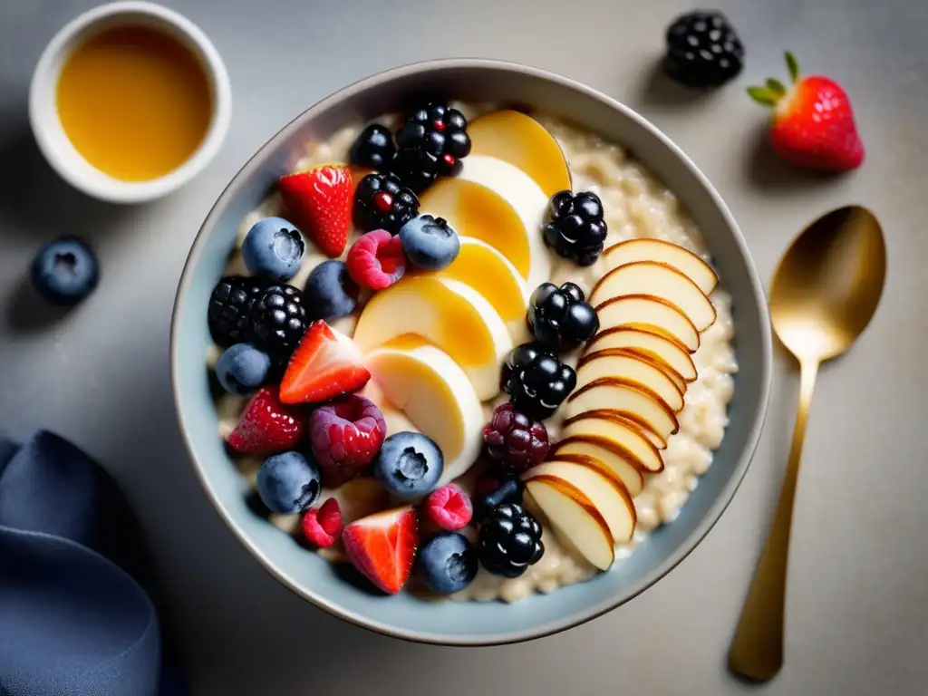 Bowl de avena nutritiva con bayas frescas y más