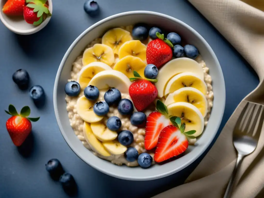 Bowl de avena con frutas frescas y propiedades nutricionales