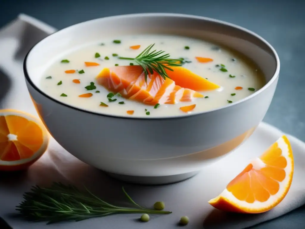 Sopa Escocesa de Avena con Salmón Ahumado y Chives