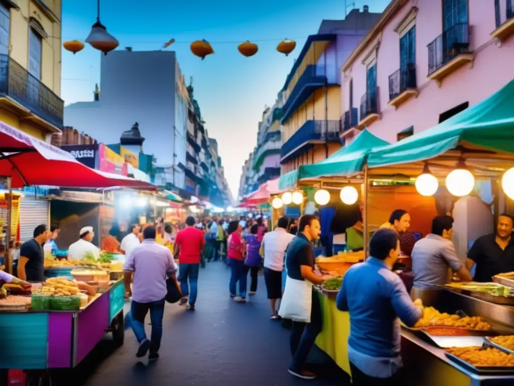 Gastronomía urbana en Buenos Aires: esencia de la comida callejera, colores vibrantes y platos deliciosos