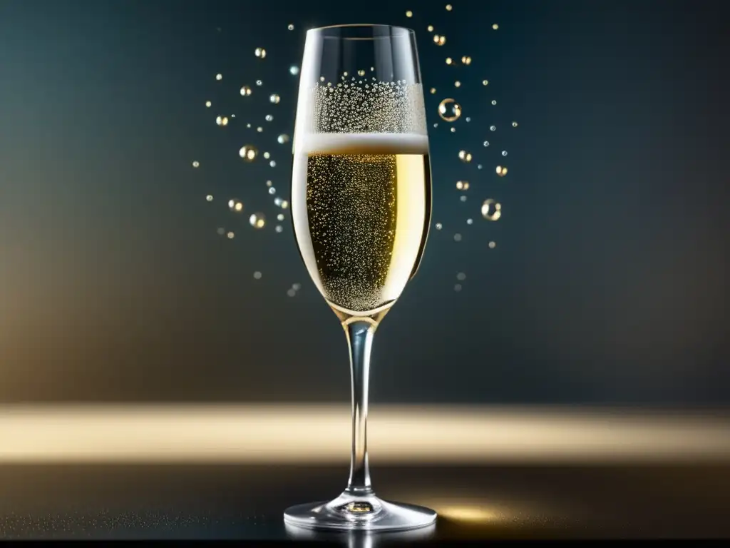 Imagen elegante de copa de champagne con burbujas en un entorno lujoso