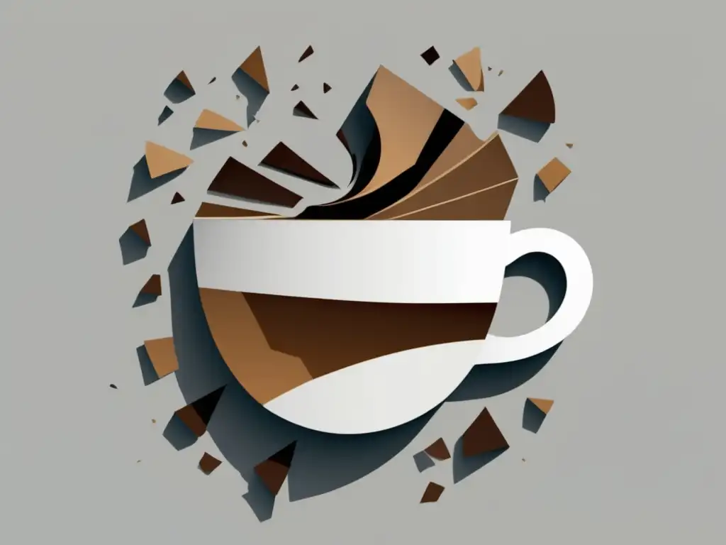 Shattered coffee cup symbolizing caffeine reduction - Intolerancia a la cafeína