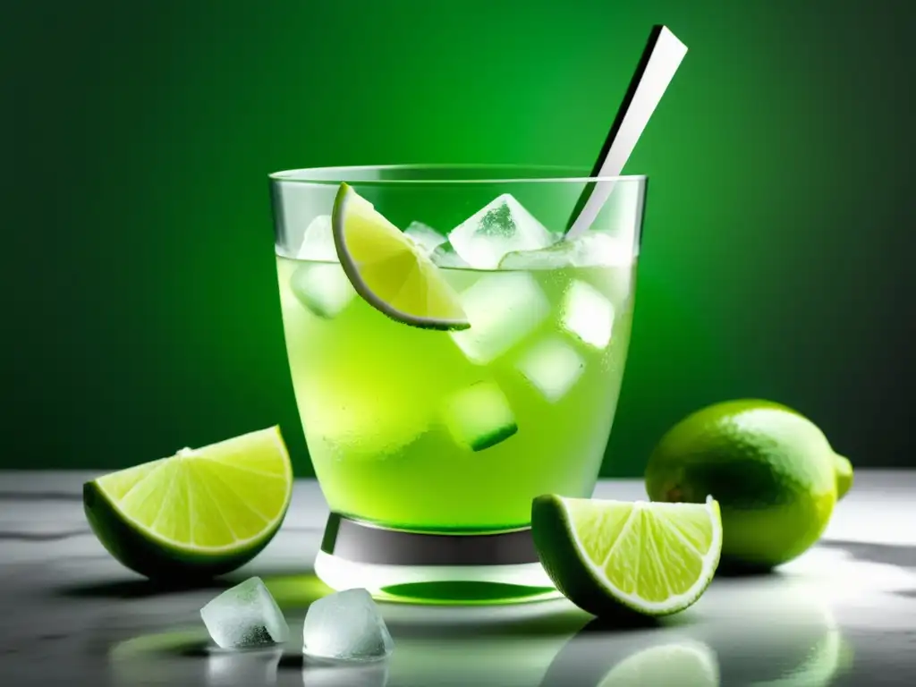 Preparación experta del cóctel Caipirinha: cristal, hielo, limas, mortero, cuchillo, elegancia y sofisticación