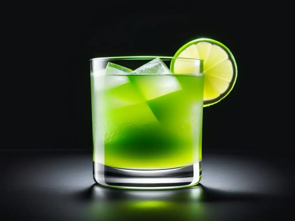 Conviértete en un Experto Preparando el Cóctel Caipirinha, una imagen minimalista y elegante de una Caipirinha en un fondo negro