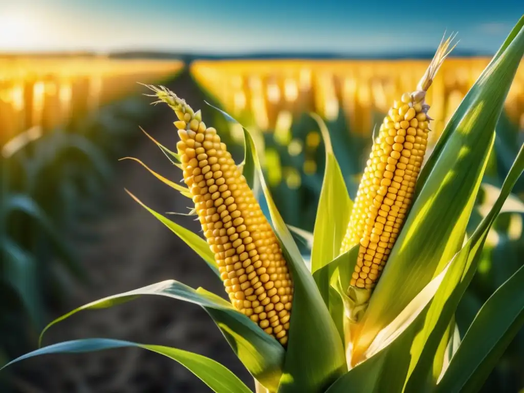 Maíz vibrante: Campo amarillo, detalle 8k, luz y sombras (El Viaje del Maíz: Del Origen Mexicano a la Cocina Norteamericana)