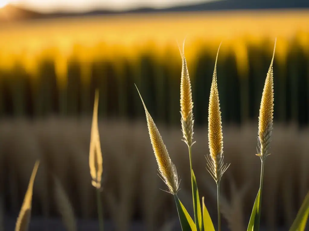 Mijo: Cereal ancestral con propiedades increíbles, campo dorado bañado en luz cálida