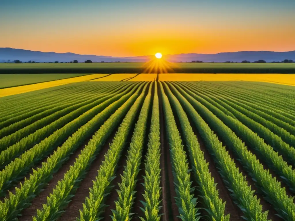 Quínoa en campo al atardecer, minimalista y vibrante