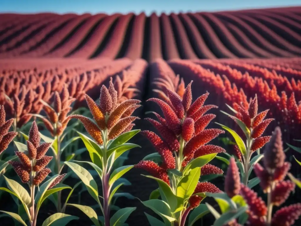 Quinoa roja: Beneficios y cómo cocinarla en un campo vibrante bajo el cielo azul