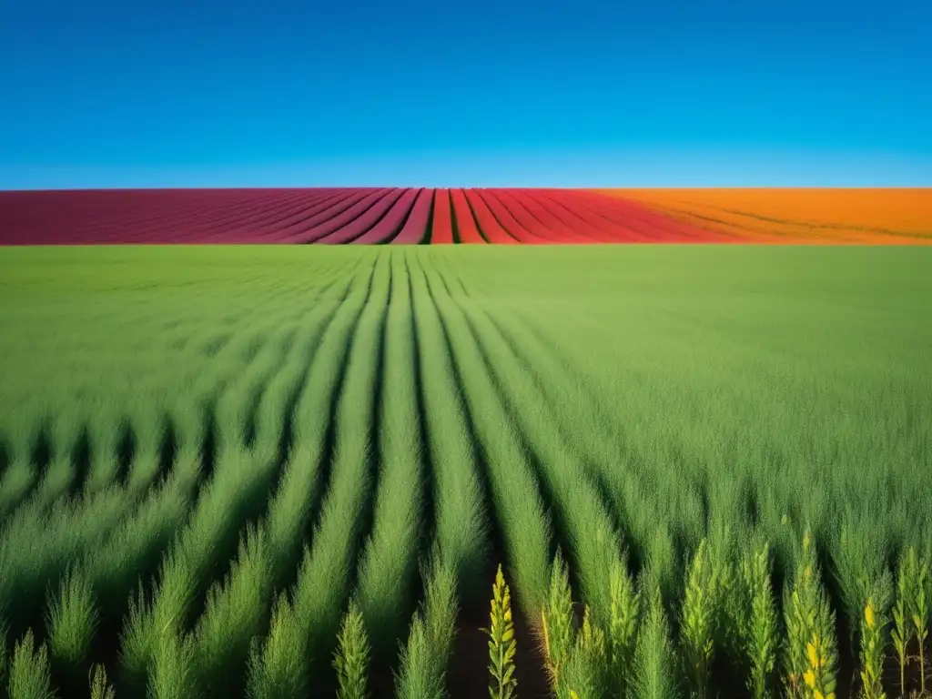 Un campo vibrante de sorgo, colores intensos y patrón minimalista