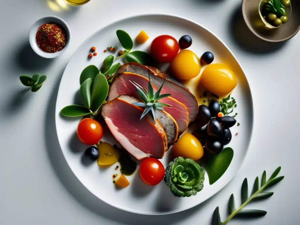 La Carne Mediterránea: Sabores Irresistibles en Imagen 8k de Ingredientes Vibrantes y Minimalistas