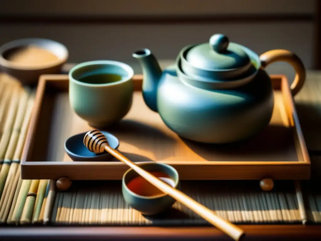 Ceremonia del té japonesa: detalle de la preparación de café y té en la cultura oriental