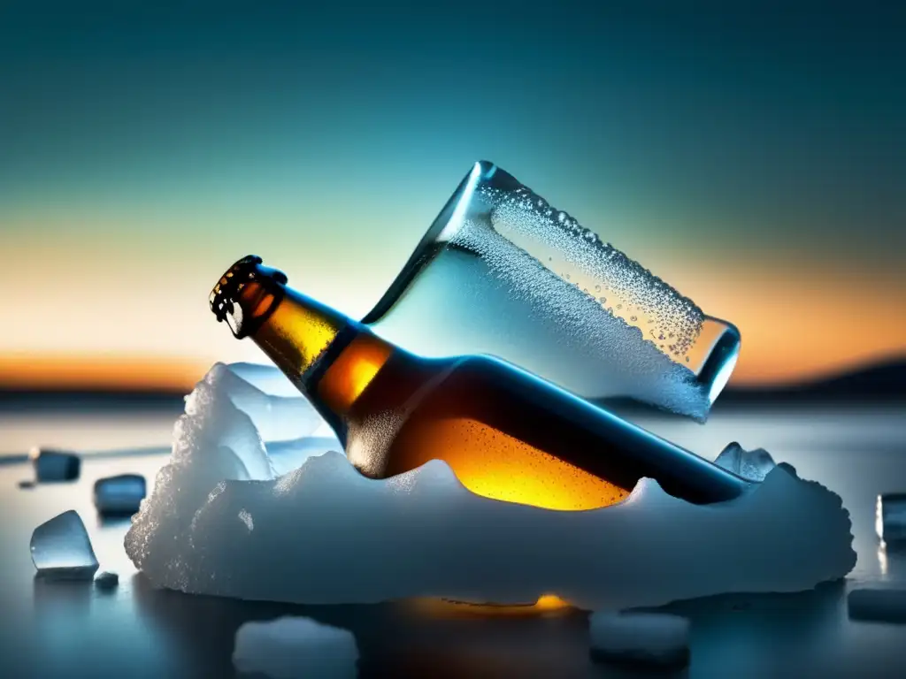 Cervezas de guarda: botella helada con condensación y hielo, simbolizando la importancia de la temperatura y conservación