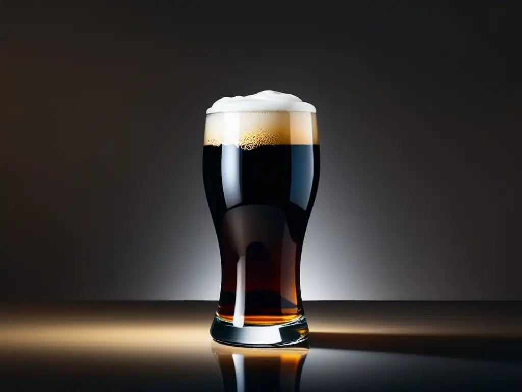 Cerveza negra con espuma cremosa y elegante