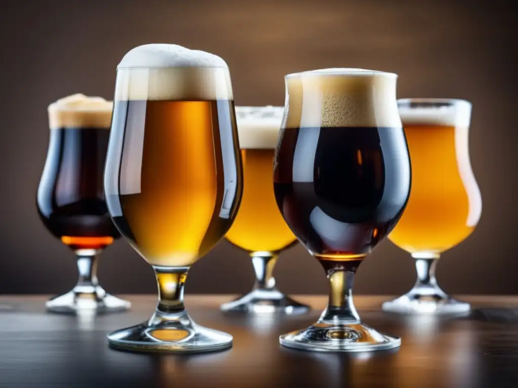 De la cebada al vaso: La historia fascinante de la cerveza - Tres copas de cerveza de diferentes estilos en una formación elegante