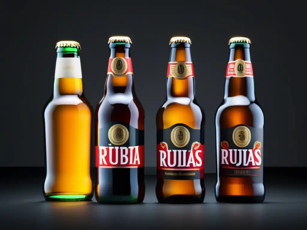 Cervezas rubias, morenas y rojas: ¿Cuál es la diferencia? - Representación abstracta de tres botellas de cerveza