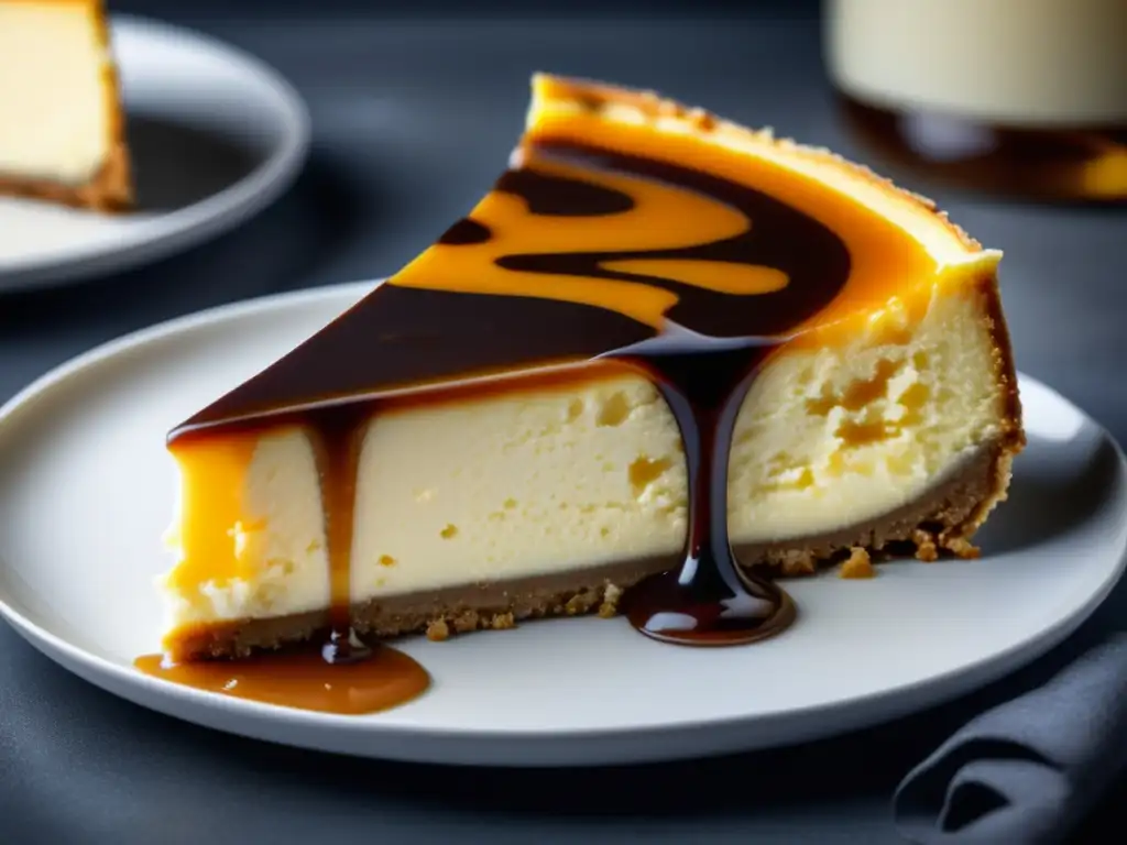 Cheesecake americano: un postre elegante con textura suave y salsa de caramelo