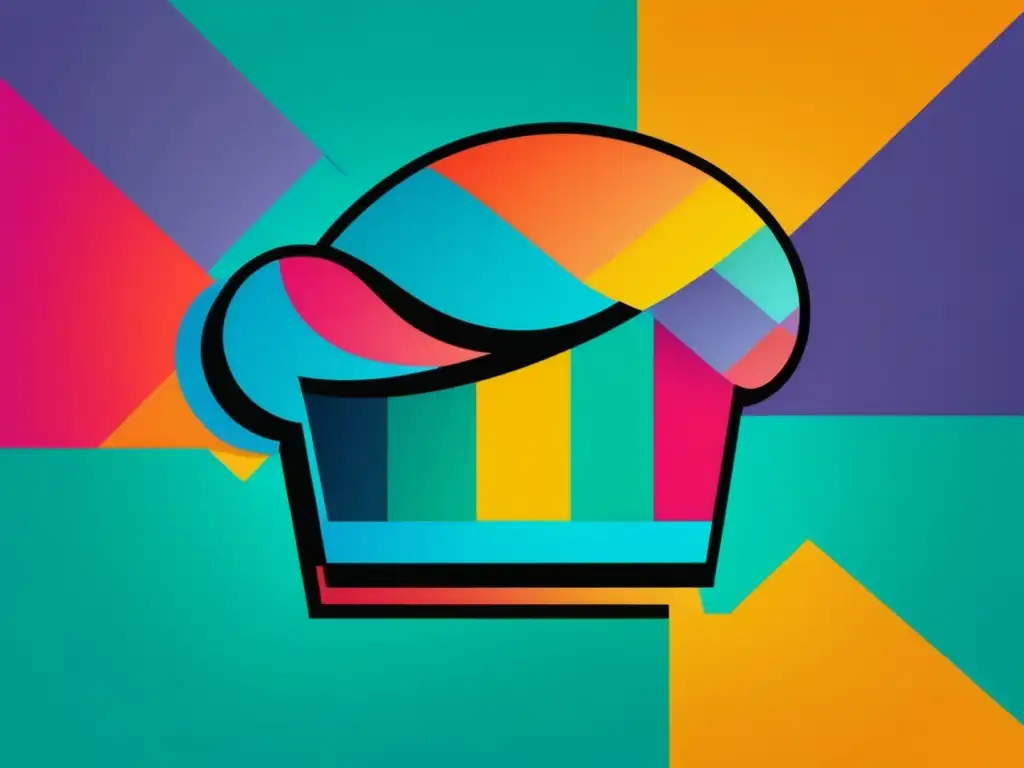 Chef's hat and vibrant background, minimalist and captivating representation of Jamie Oliver's innovative approach to home cooking