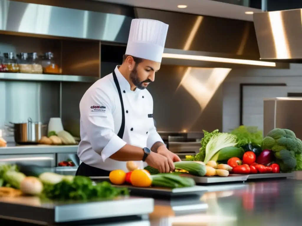 Chef seleccionando ingredientes de calidad en una cocina moderna y elegante - ¿Cómo Domina un Chef la Cocción al Horno?