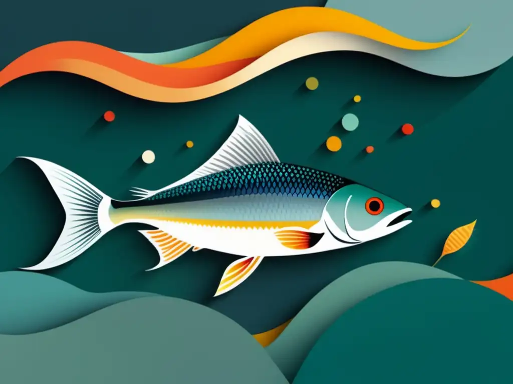 La cocina con pescados de río: Un mundo por descubrir, imagen vibrante de peces plateados y abstractos colores acuáticos