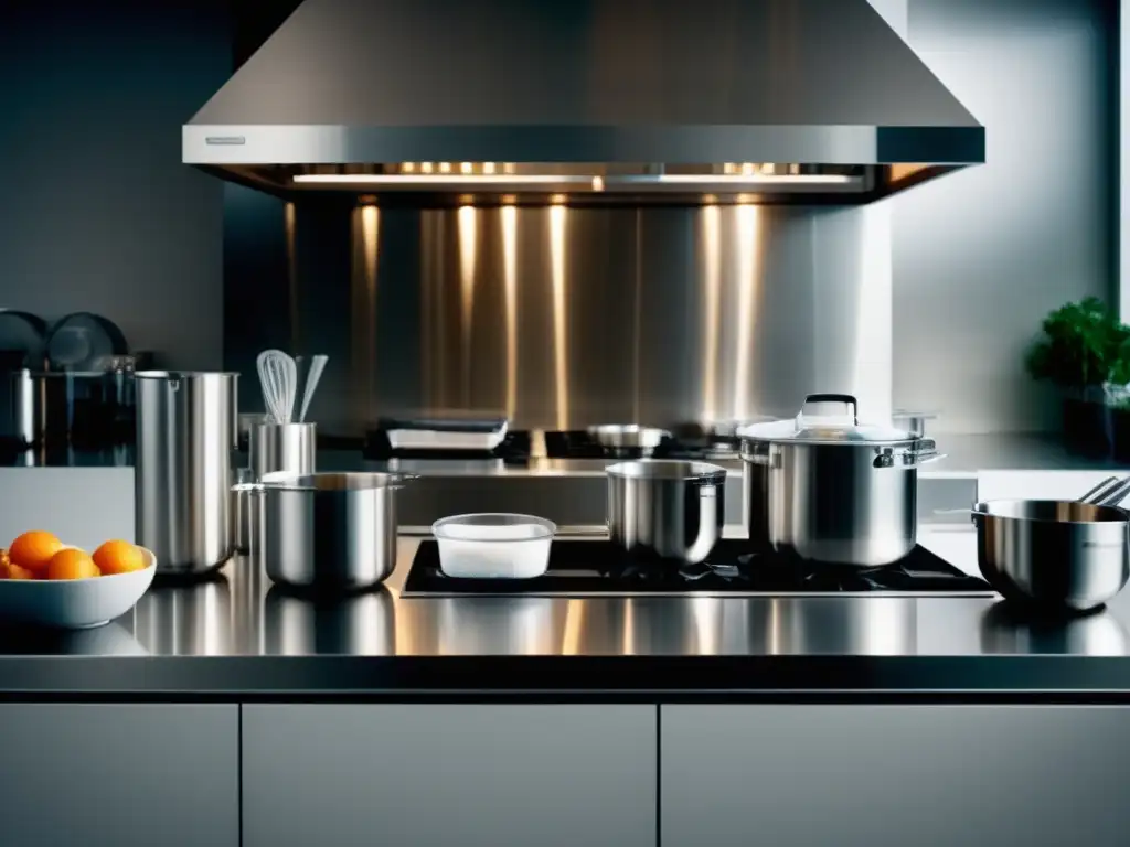 Cocina molecular de Heston Blumenthal: ambiente minimalista y científico con equipamiento de vanguardia y detalles intrincados