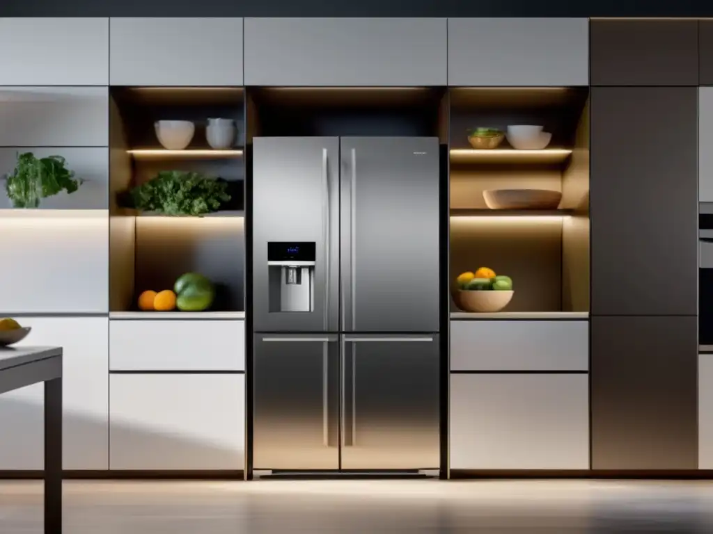 Cocina minimalista con refrigerador y freezer integrados