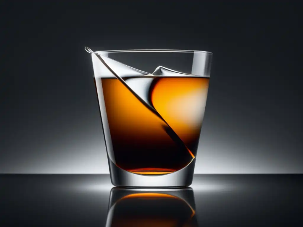 Cómo Preparar el Auténtico Cóctel Black Russian - Imagen de vidrio minimalista lleno de capas de licor café y vodka, elegante y sofisticado