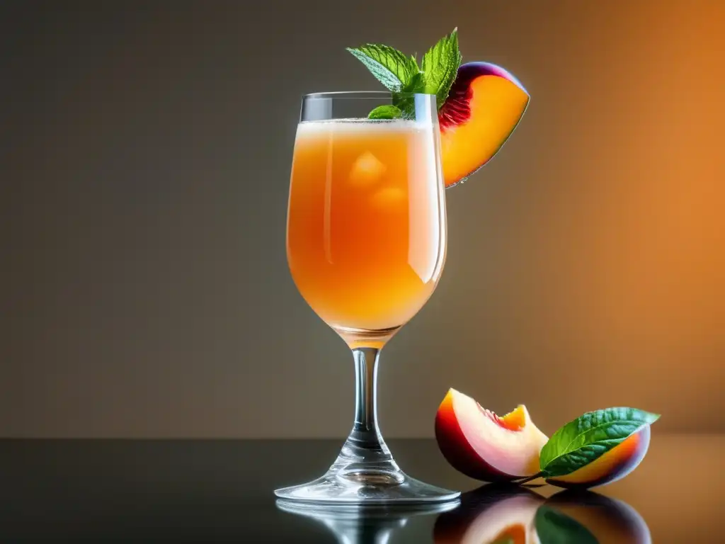 Cóctel Bellini con cristal de vidrio, colorido y elegante