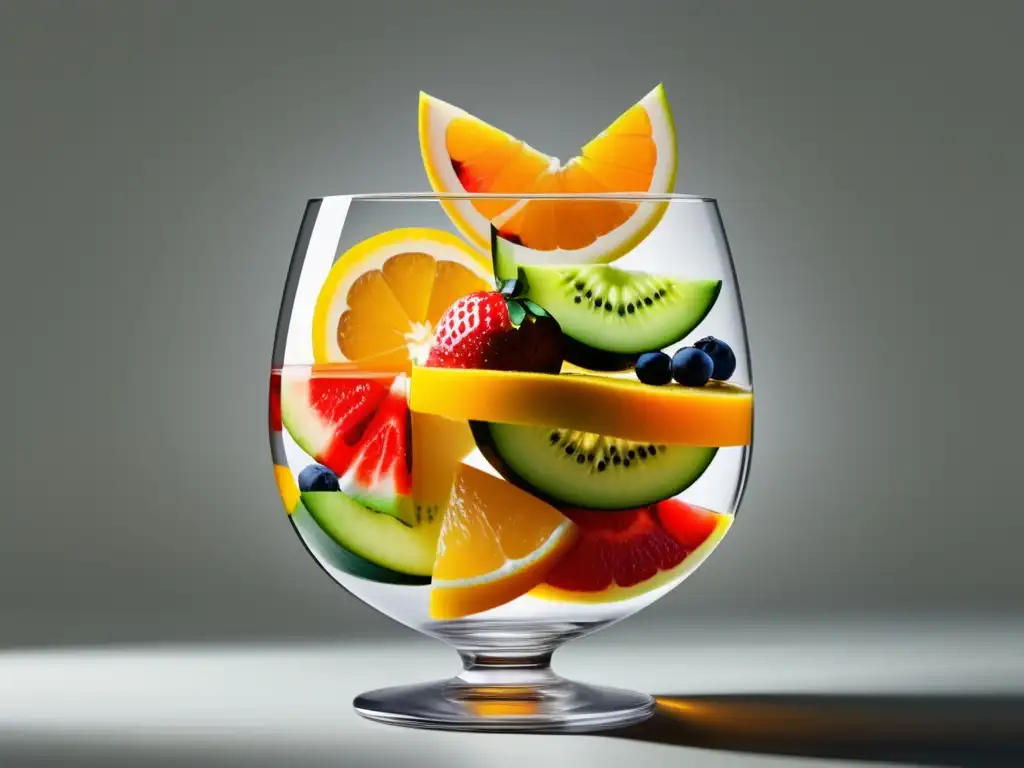 Cortes de Frutas para Coctelería: ¡Impresiona a tus Invitados con este Vibrante y Colorido Vaso de Frutas!