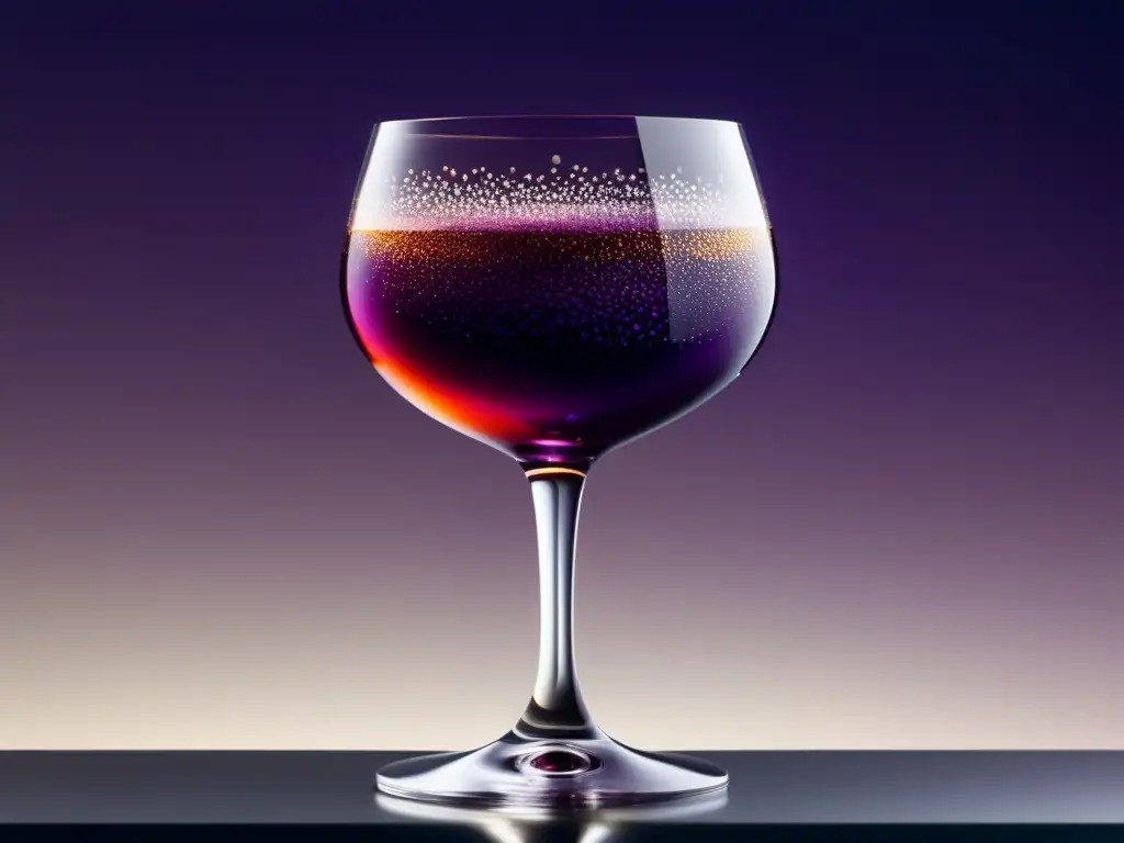 Imagen 8k de un elegante Kir Royale: cristal, líquido morado, burbujas y fondo degradado