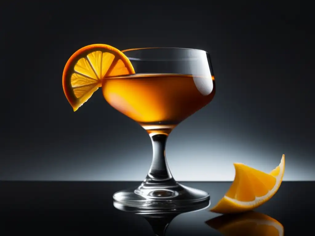 Cóctel Old Fashioned: Elegancia y sofisticación en imagen de cristal ámbar con cáscara de naranja