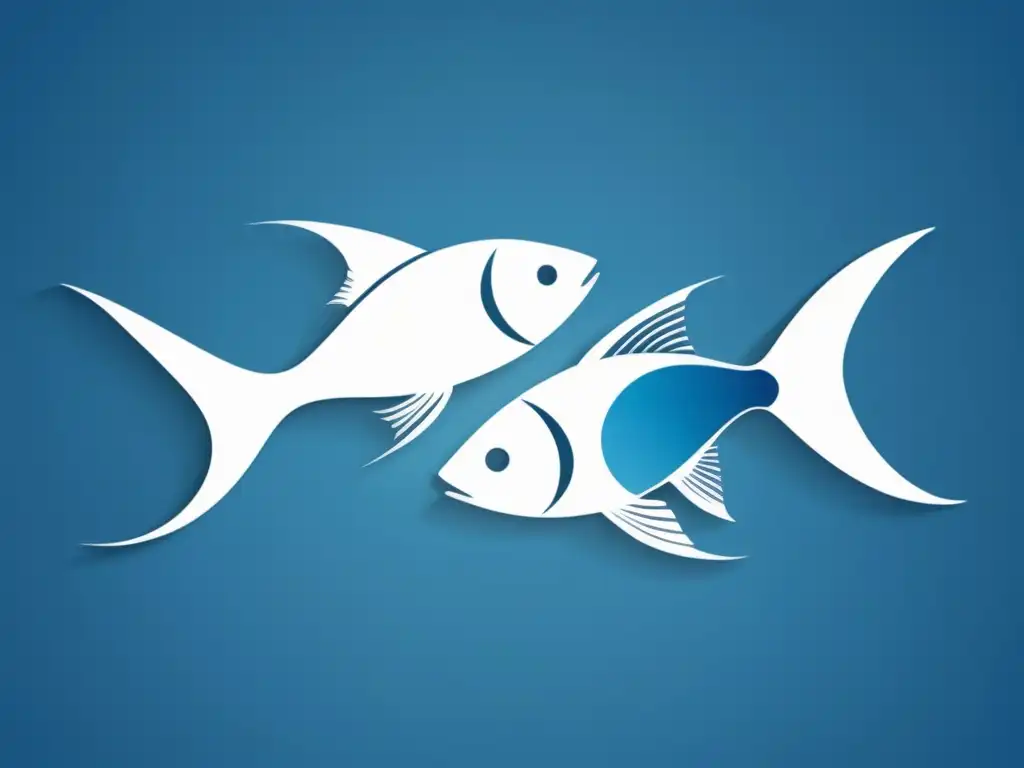 Pescado Azul vs Pescado Blanco: Duelo Nutricional entre dos peces opuestos, representación minimalista y abstracta