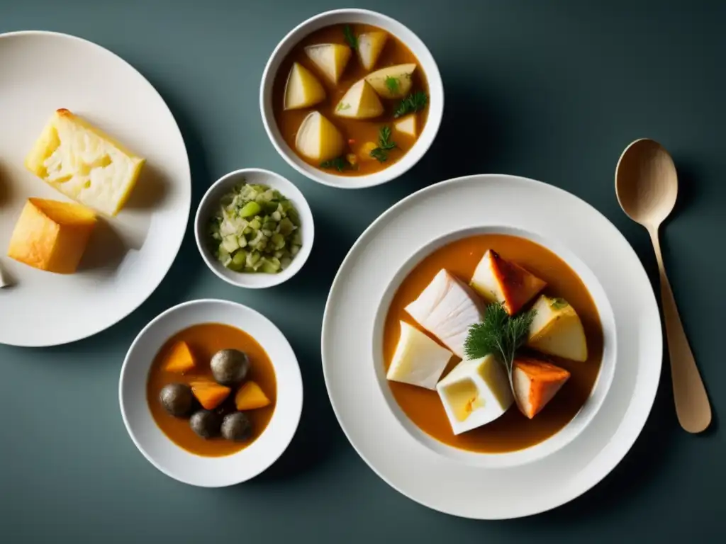 Los Tesoros Gastronómicos de la Cocina Islandesa: Estofado de pescado, tiburón fermentado y cabeza de cordero en una composición minimalista