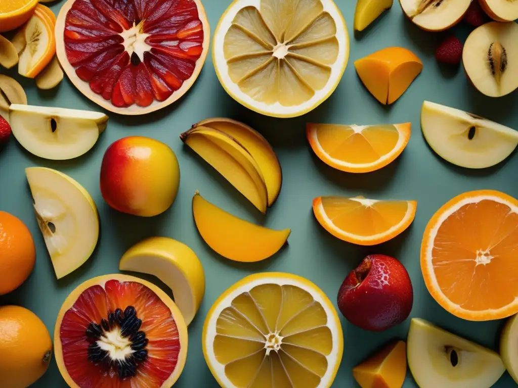 Arte de deshidratar frutas: Composición artística de frutas deshidratadas en vibrantes colores y texturas