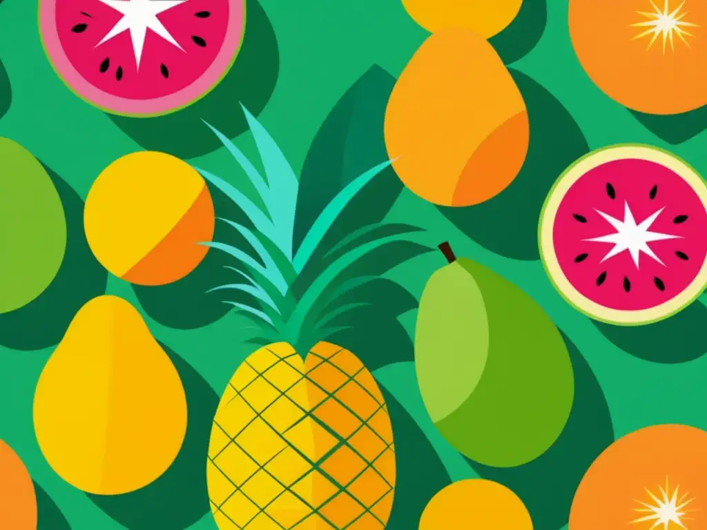 Frutas tropicales: Composición visual de mango, piña y papaya, evocando frescura, exotismo y beneficios desconocidos