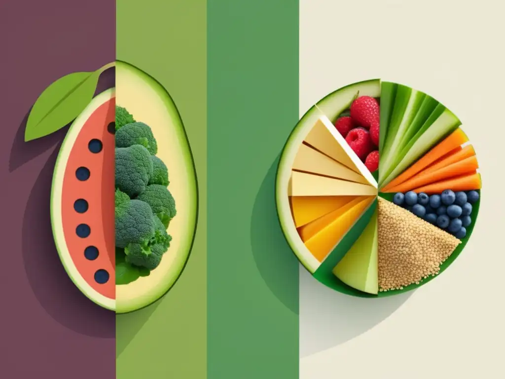 Alimentos orgánicos vs procesados: contraste visual de beneficios y desventajas, destacando elecciones dietéticas informadas