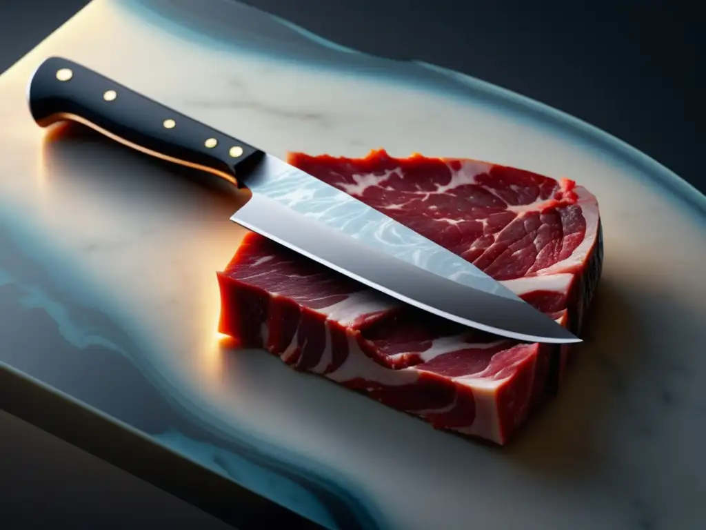 Guía para elegir la Mejor Carne: Knife sobre carne fresca, colores vibrantes y texturas ricas