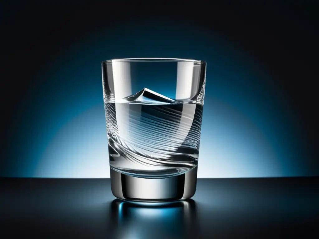 Vaso de vodka transparente sobre superficie negra, elegante y puro