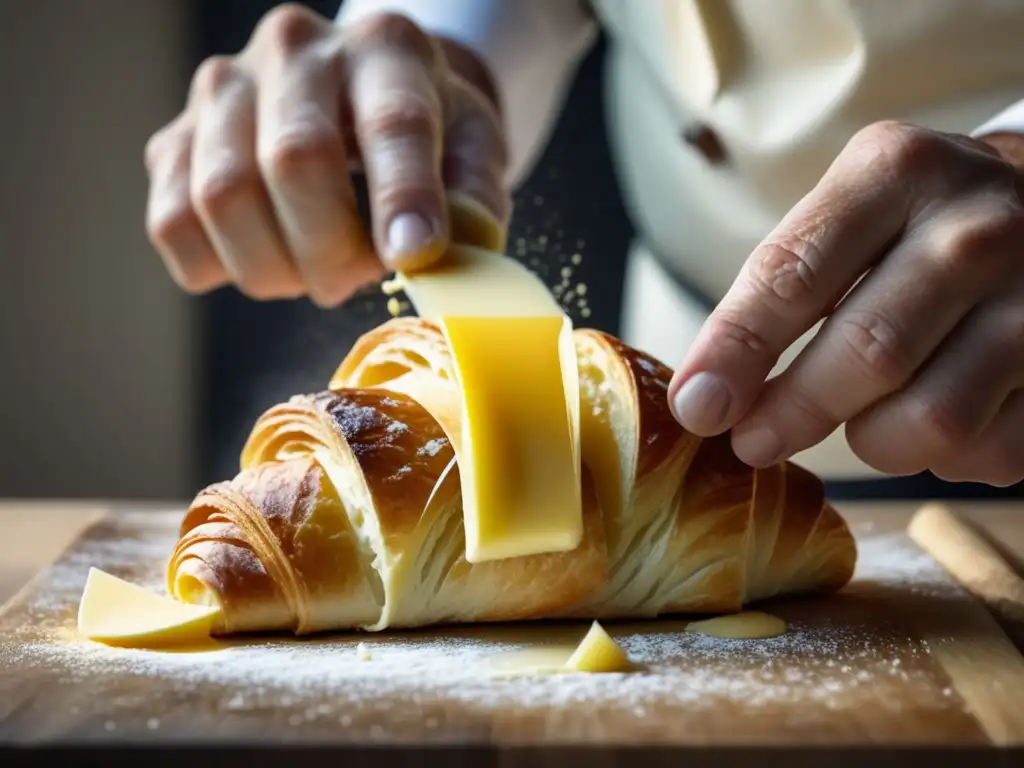 Chef francés esparciendo mantequilla salada en un croissant recién horneado - ¿Por qué es popular en la cocina francesa?