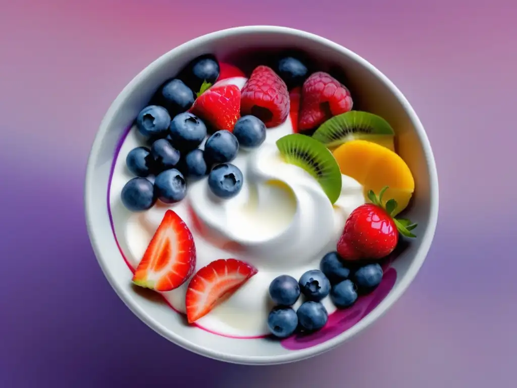 Yogur con frutas vibrantes y textura cremosa - Propiedades Nutricionales del Yogur: Más que Probióticos